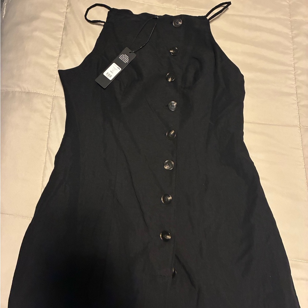 Fashion Nova Black Mini Dress with Button Detail